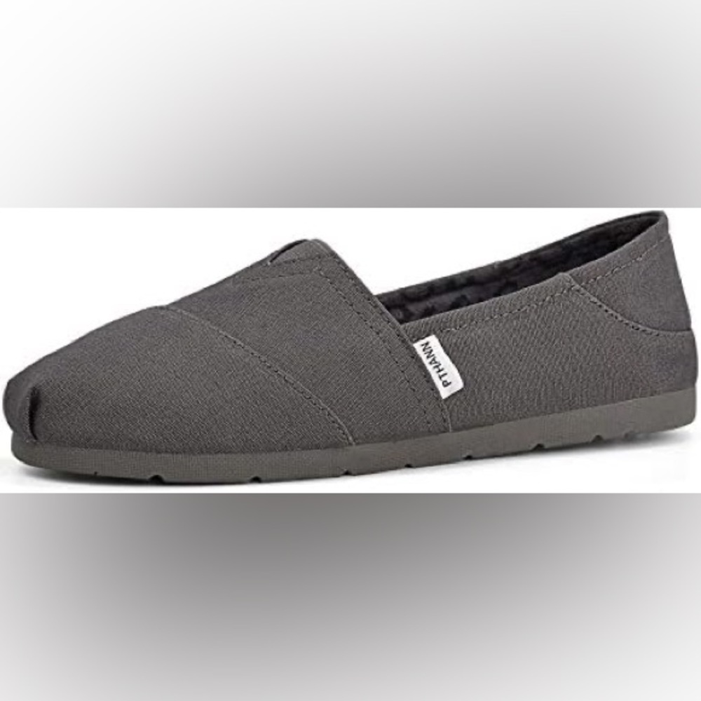 NEW PThann Gray Canvas Slip-On Shoes with Memory Foam Insoles Womens 7.5